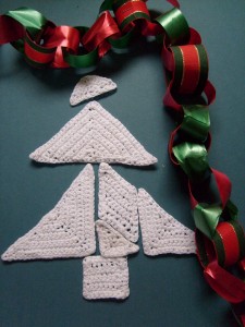 Christmas Tree Tangram made from the Tin of Tans Crochet Pieces