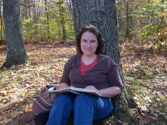 Christine in front of her favorite Oak Tree at the flute teacher's house