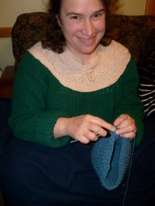 crocheting on the couch