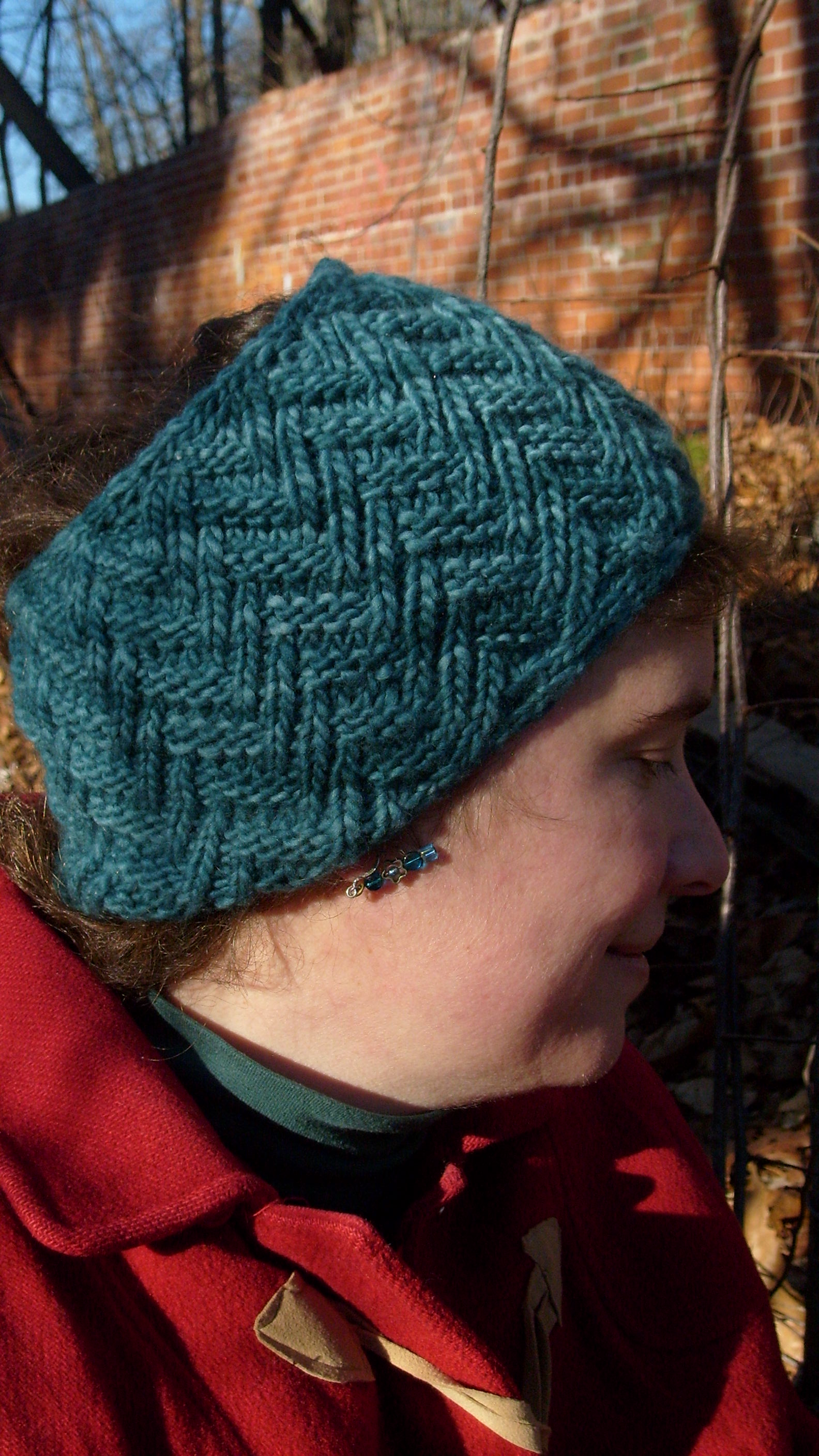 Herringbone Cowl worn as a headband